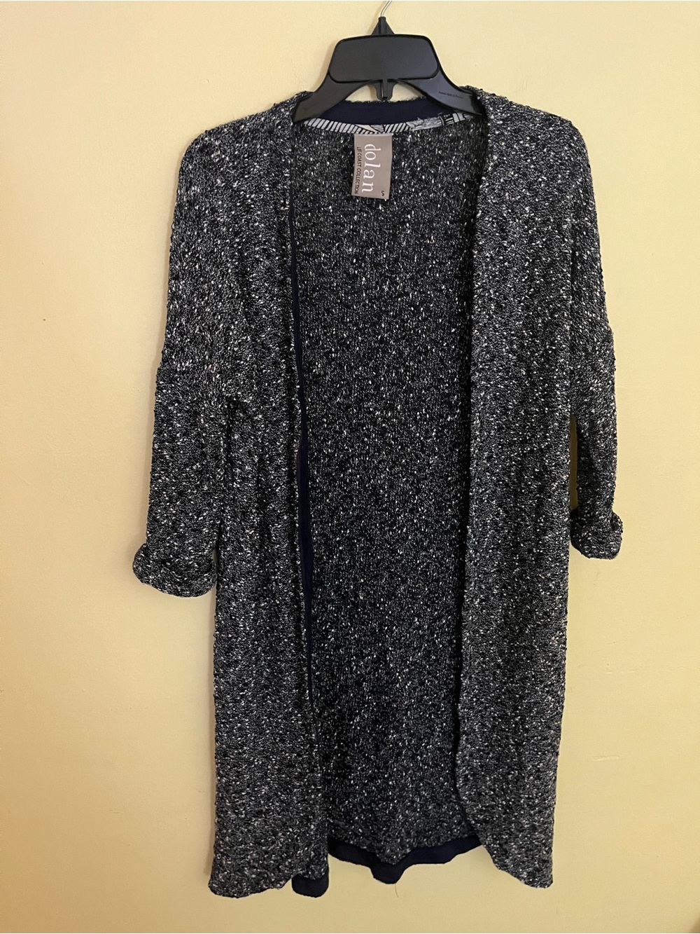 Dolan Open-Front Blue & White Marled Knit Duster Size S/M